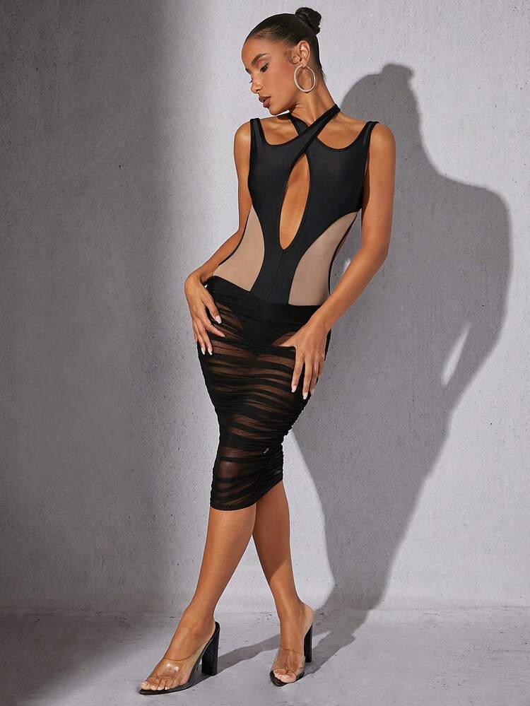 Cut Out Mesh Bodycon Dress