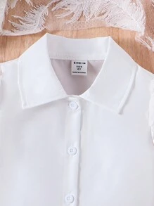 SHEIN طقم بأكمام وتنورة مكشوفة بطابع عتيق وربطة عنق مزينة بزهور لفتاة صغيرة بأسلوب جذاب وبسيط - وردي - مشاهدة 5