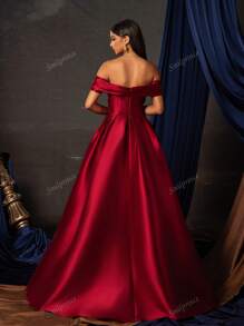 Vestido de noche largo, glamoroso y elegante de Smilprince con hombros descubiertos, cintura ceñida y bajo con abertura, advertencia: el busto es pequeño