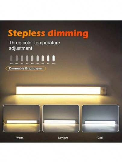 1pc Intelligent Human Body Sensing Led Night Light, Three Colors Magnetic Bar Lamp, Rechargeable Cabinet Lamp, Suitable For Kitchen, Bedroom, Wardrobe, Etc.