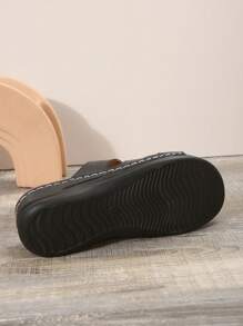 Women's Elegant Wedge Sandals, Criss-Cross Strap Outdoor Sandals, Fashion & Comfortable, Elegant Casual, Suitable For Beach Wear, Wedge Thick Bottom Sandals, Plus Size Available - Black - View 6