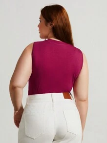 SHEIN Earth Day Fanverse Picks Plus Cartoon And Slogan Graphic Tight Sleeveless Tank Top - Hot Pink - View 3