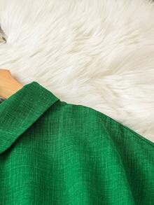 SHEIN LUNE CURVE Plus Size Women's Solid Color Short Sleeve Shirt Dress, Women Outfit - Green - View 6