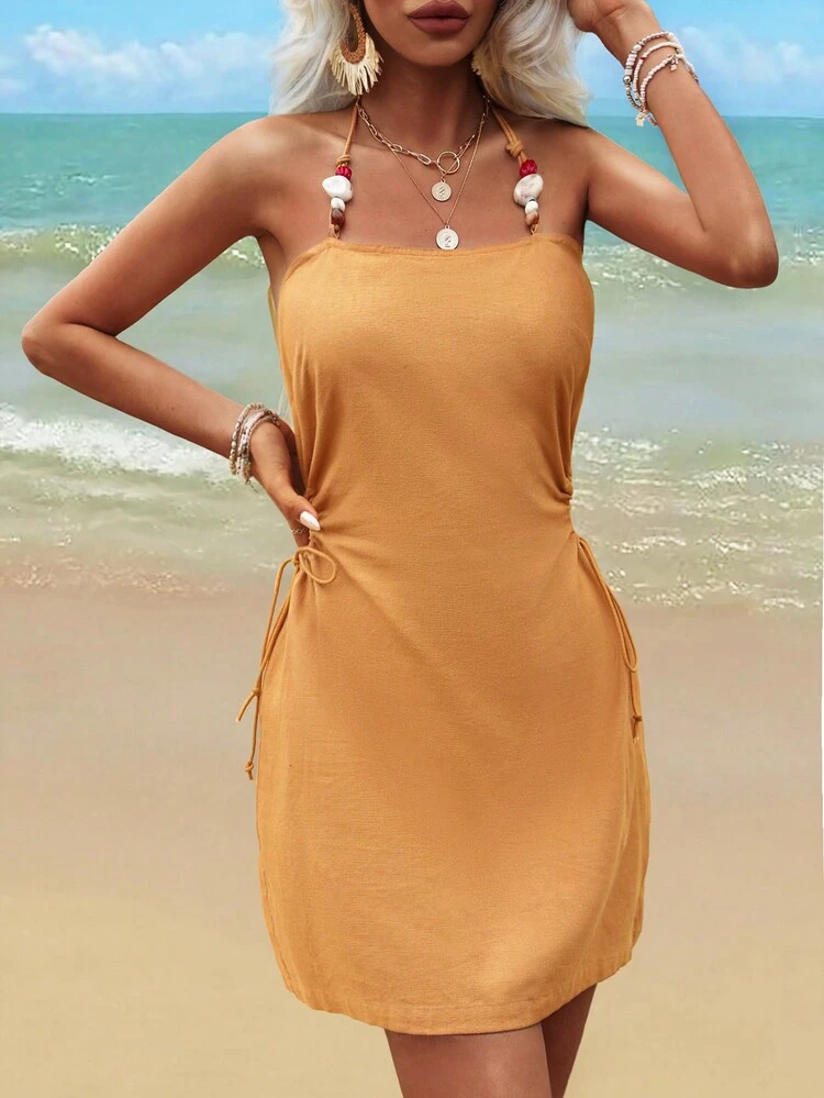 Summer Strapless Beaded Splicing Holiday Women's Dress