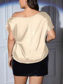 SHEIN Privé 大尺碼女士夏季絲綢蝴蝶結繫一字肩上衣，情人節