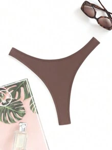 Swim Basics Bottom de bikini de tanga de unicolor para mujer para playa veraniega - Marrón - Ver 6