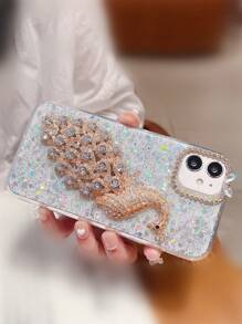 Rhinestone Peacock Decor Phone Case Compatible With iPhone15/15Plus/15Pro/15Promax