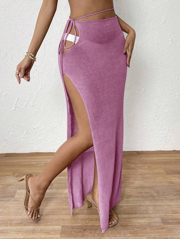 Ladies' Beach Holiday Side Slit Waist Tie Cover Up Skirt Summer