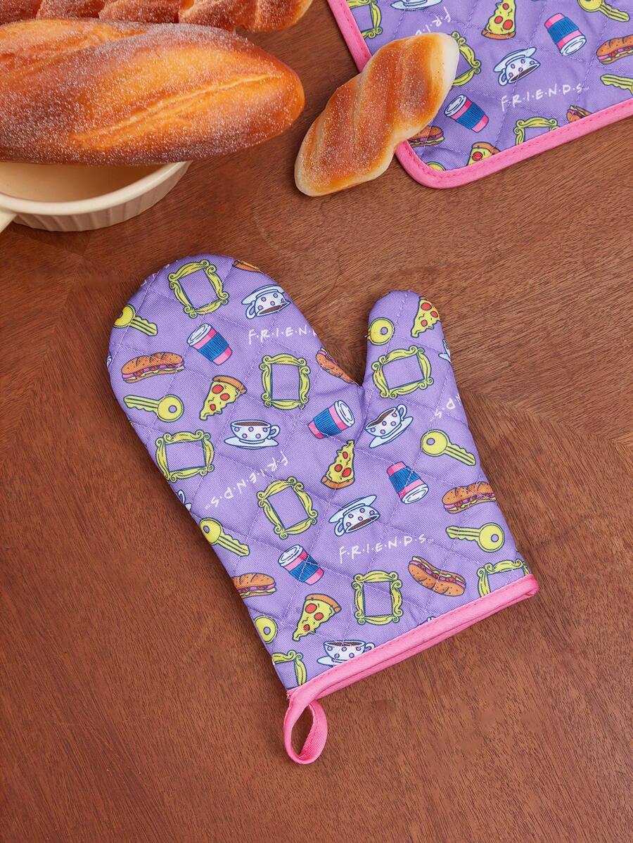 FRIENDS X SHEIN Maldives & Trilu Chip Print Heat Resistant Kitchen Baking Accessories, Choose From Gloves Or Pot Holders, Oven-Friendly, Thick Pad Insulation