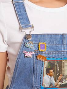 FRIENDS X SHEIN 4pcs Zinc Alloy Oil Drop Memorial Badge Brooch, Pins,Gifts - Multicolor - View 3