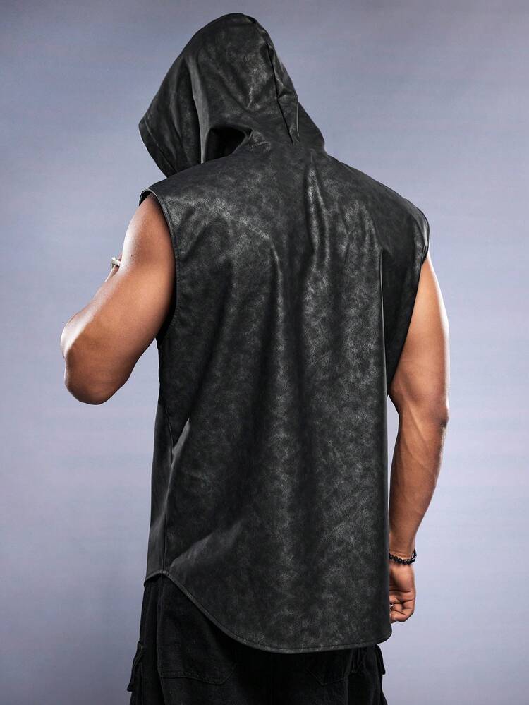 Men's Sleeveless Shawl Collar Woven Shirt