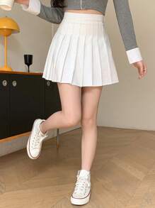 DAZY Women's Spring/Summer Solid Color Pleated Skirt - White - View 6