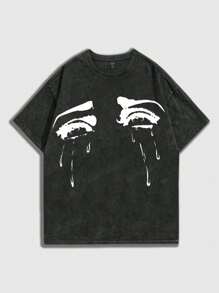 ROMWE MEN Street Life Áo thun nam tay ngắn in họa tiết mắt tuyết, thích hợp mặc hàng ngày vào mùa xuân và mùa hè - Nhiều màu - Xem 1