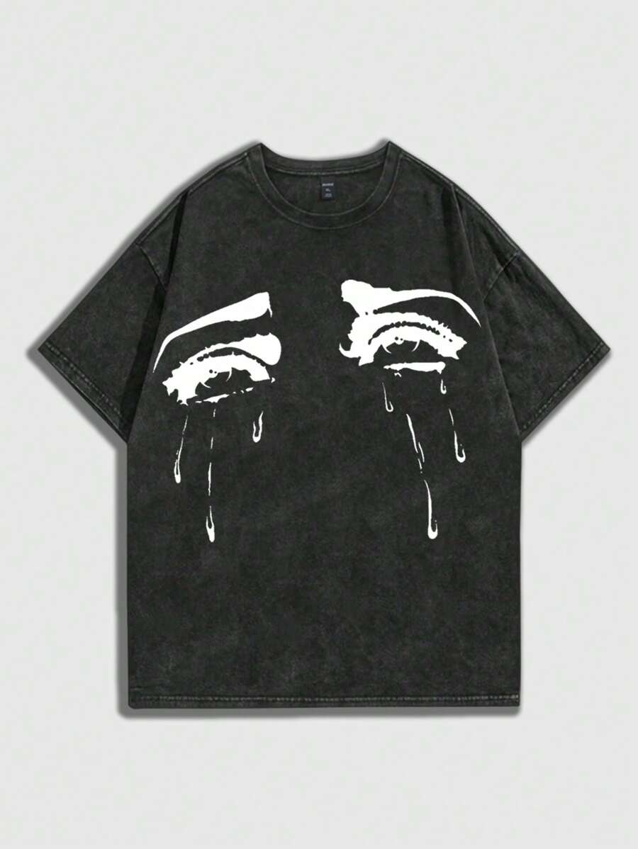 ROMWE MEN Street Life Áo thun nam tay ngắn in họa tiết mắt tuyết, thích hợp mặc hàng ngày vào mùa xuân và mùa hè - Nhiều màu - Xem 1