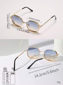 015068863-0009-SX2358 1 buc ochelari de soare cu textură metalică pentru bărbați, vară, ochelari poligonali geometrici decorativi pentru exterior și interior, la modă, pentru femei, negru/auriu/argintiu/maro, nuanțe elegante potrivite pentru toate anotimpurile, ramă groasă cu orificii de ventilație (livrare aleatorie a husei de ochelari din PU sau a cutiei de hârtie)