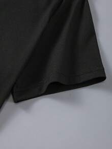 SHEIN EZwear 女士夏季棕櫚樹和字母印花圓領短袖休閒t卹 - 黑色 - 查看 4