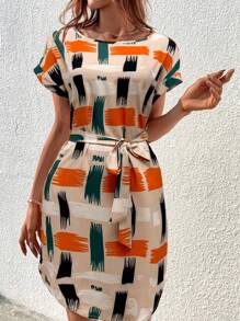 SHEIN Clasi Women's Fashion Color Block Short Sleeve Dress - Multicolor - View 4