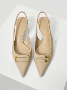 MOTF PREMIUM 女士尖头低跟高跟鞋，适合所有季节日常穿着的度假鞋，夏季促销万圣节圣诞节 - 杏色 - 查看 5