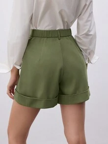 SHEIN Unity 女士實色鈕扣口袋短褲 - 軍綠色 - 查看 2