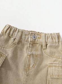 SHEIN Young Girl Casual Loose Simple Multi-Pocket Denim Skirt