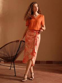 MOTF PREMIUM 熱帶印花不對稱下擺披風裙 - 彩色 - 查看 6