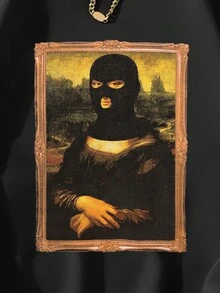 SHEIN EZwear Của phụ nữ Vui In Vòng cổ Áo nỉ - màu đen - Xem 4