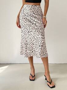 EMERY ROSE Women's Mid-Length Satin Printed Fish Tail Skirt