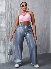 SHEIN SXY Kích thước lớn Của phụ nữ Kim loại giác quan Lỏng lẻo phù hợp Quần legging thẳng - Nhiều màu - Xem 5