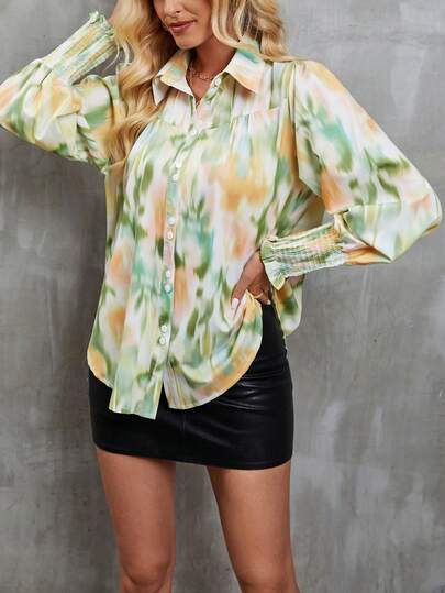 Women Fashionable Elegant Printed Loose Long Sleeve Shirt