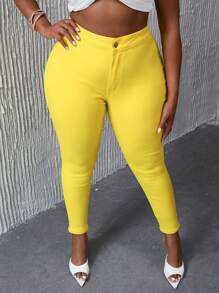 SHEIN Lady 大码纯色紧身牛仔裤