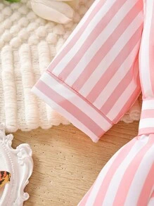 SHEIN Young Girl Striped Print Flap Pocket Belted Shirt - Multicolor - View 6