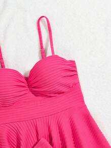 SHEIN Swim 夏季海灘女士純色紋理背心和三角褲泳裝套裝 - 粉色 - 查看 6