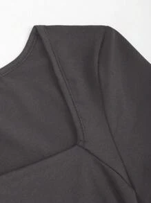 Sweetra 女士簡約純色短袖平口中長裙 - 灰色 - 查看 5