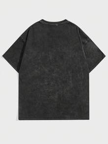 ROMWE MEN Grunge Punk Men's Skull & Letter Print Drop Shoulder Tee - Black - View 2