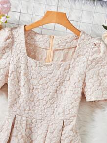 Breezaya 女式方領泡袖花卉a字裙 - 杏色 - 查看 4