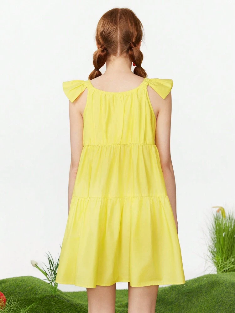 Women's Summer Short Yellow Dress With Bow