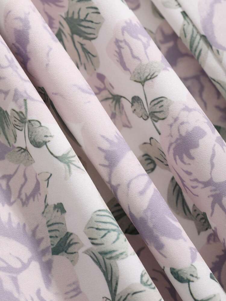 Summer Full Flower Print Square Neckline & Tie Waist Long Puff Sleeve Dress Sundress Vacation Outfits Women Floral Dress Boho