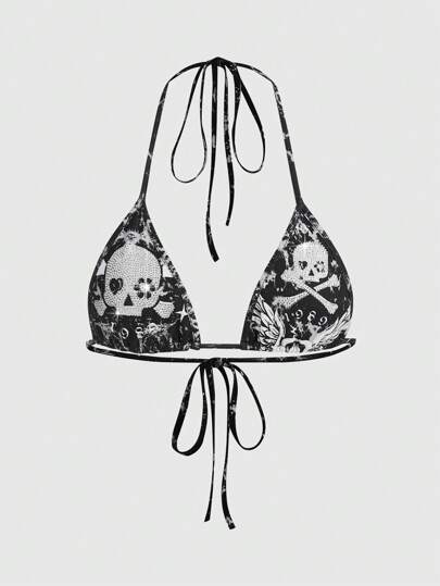 Top halter con stampa teschi capestro