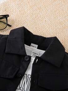 寶寶男孩酷炫運動3入組簡單字母印花短袖t恤、背心和夏季運動褲 - 黑色 - 查看 4