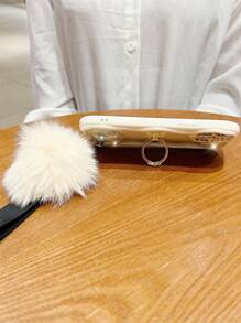 Butterfly Decor Phone Case With Plush Ball & Ring Holder - Multicolor - View 4