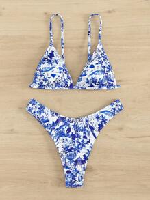 SHEIN Swim 夏季海灘女士花卉印花比基尼套裝，適用於度假 - 彩色 - 查看 4