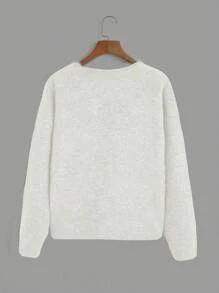 SHEIN Unity Của phụ nữ Màu thuần Không đối xứng Nút Giải trí Áo len Mở - trắng - Xem 2