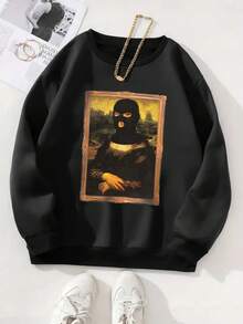 SHEIN EZwear Của phụ nữ Vui In Vòng cổ Áo nỉ - màu đen - Xem 3