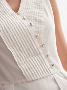 MOTF PREMIUM Dệt Của phụ nữ Cổ chữ V Xếp nếp Đầm - trắng - Xem 3