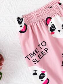 Áo ba lỗ và quần short in chữ hình gấu trúc đáng yêu cho cô gái tuổi teen Mặc nhà 2 cái/bộ cho mùa hè - Hồng - Xem 5