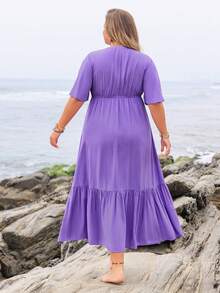 Rusttydustty 波西米亚风紫色丝带V领连衣裙休闲派对海边度假音乐节 - 紫色 - 查看 3