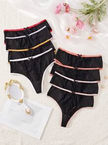 Snug Zone 8pcs Women's Thong Panties With Bow Decoration On The Edge - Multicolor - View 1