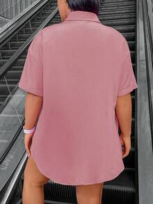 Flirla 大尺碼女士夏季時尚上衣和短褲套裝 - 藕粉色 - 查看 2