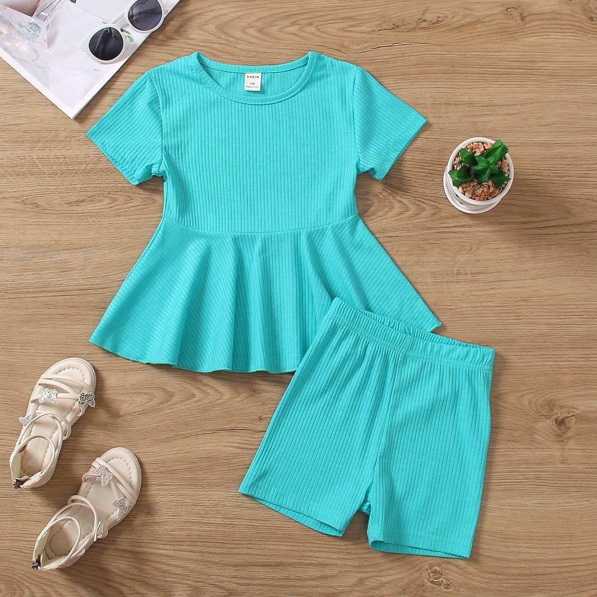 Top De Manga Corta Y Pantalones Cortos De Verano Con Rayas Para Niña Joven, Estilo Casual