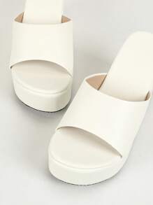 Women's Chunky Heel Platform Slippers, Spring/Summer, With Slope & Round Toe, Non-Slip Sole, Fashionable, In White Color